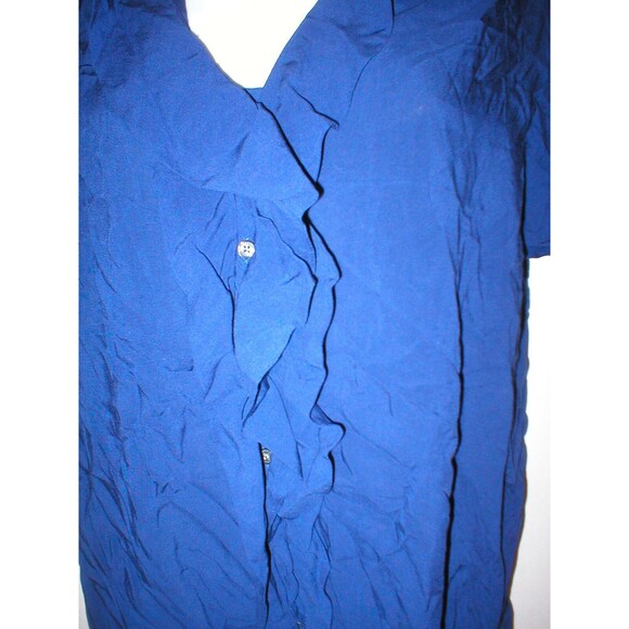 New Womens Express Top S Dark Navy Blue Small Nice Work School Blouse SS Viscose - Picture 4 of 9